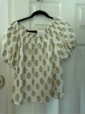 T.J.Maxx White Puff-Sleeve Floral Smocked Top